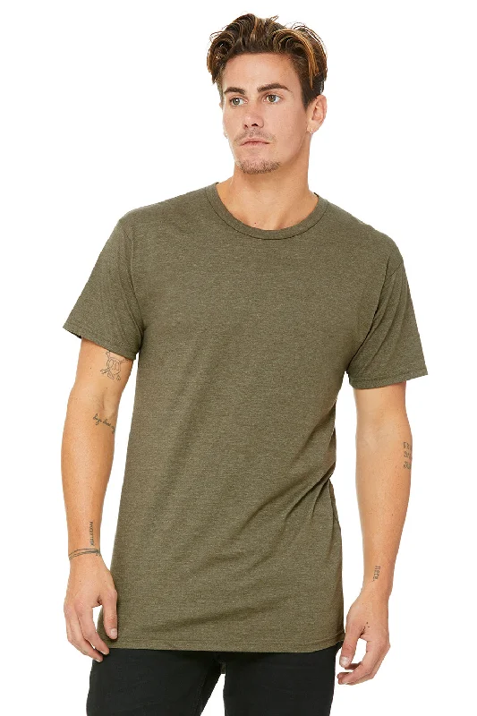 Bella + Canvas Mens Long Body Urban Short Sleeve Crewneck T-Shirt - Heather Olive Green