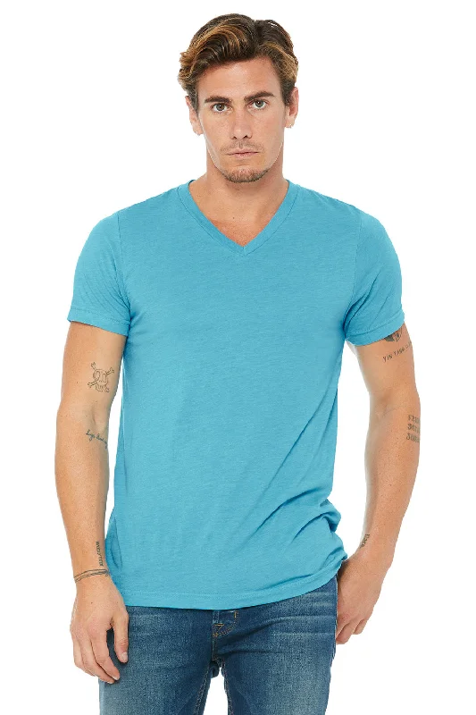 Bella + Canvas Mens Short Sleeve V-Neck T-Shirt - Aqua Blue