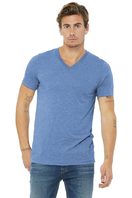 Bella + Canvas Mens Short Sleeve V-Neck T-Shirt - Blue