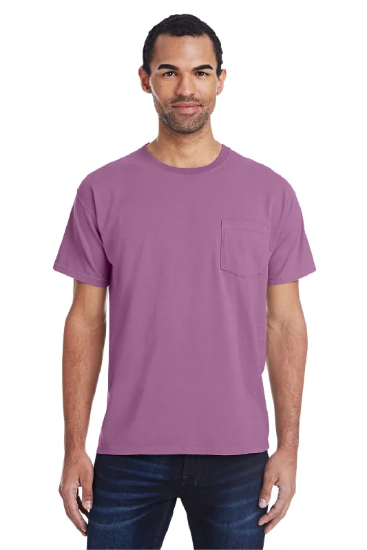 ComfortWash By Hanes Mens Short Sleeve Crewneck T-Shirt w/ Pocket - Plum Purple