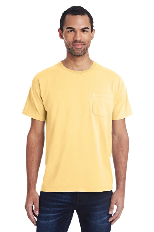 ComfortWash By Hanes Mens Short Sleeve Crewneck T-Shirt w/ Pocket - Summer Squash Yellow