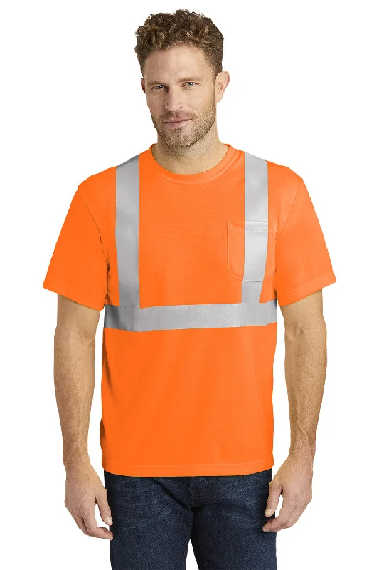 CornerStone Mens Moisture Wicking Short Sleeve Crewneck T-Shirt w/ Pocket - Safety Orange