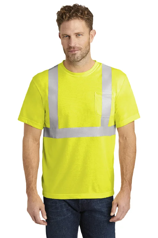 CornerStone Mens Moisture Wicking Short Sleeve Crewneck T-Shirt w/ Pocket - Safety Yellow