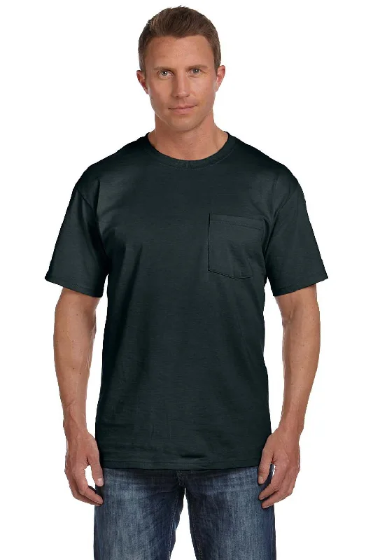 Fruit Of The Loom Mens HD Jersey Short Sleeve Crewneck T-Shirt w/ Pocket - Black