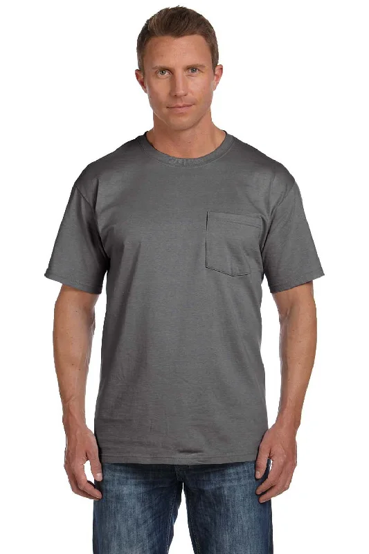 Fruit Of The Loom Mens HD Jersey Short Sleeve Crewneck T-Shirt w/ Pocket - Charcoal Grey