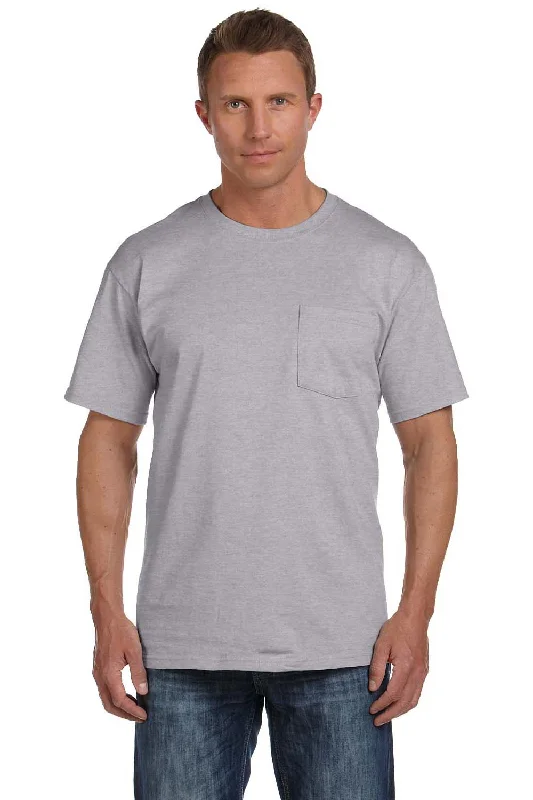 Fruit Of The Loom Mens HD Jersey Short Sleeve Crewneck T-Shirt w/ Pocket - Heather Grey