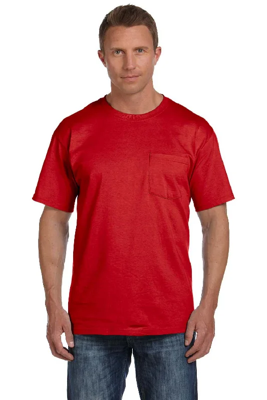 Fruit Of The Loom Mens HD Jersey Short Sleeve Crewneck T-Shirt w/ Pocket - True Red