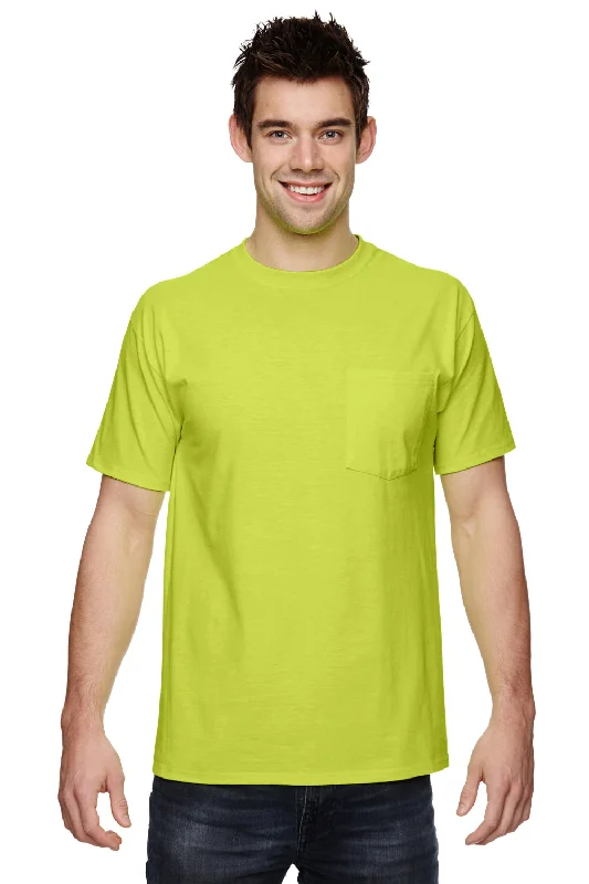 Fruit Of The Loom Mens HD Jersey Short Sleeve Crewneck T-Shirt w/ Pocket - Safety Green