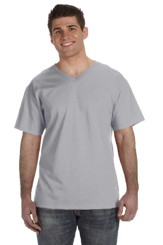 Fruit Of The Loom Mens HD Jersey Short Sleeve V-Neck T-Shirt - Heather Grey