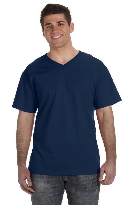 Fruit Of The Loom Mens HD Jersey Short Sleeve V-Neck T-Shirt - Navy Blue