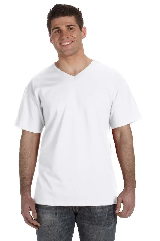 Fruit Of The Loom Mens HD Jersey Short Sleeve V-Neck T-Shirt - White