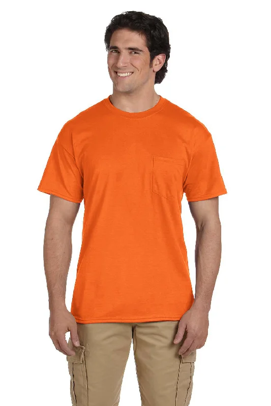 Gildan Mens DryBlend Moisture Wicking Short Sleeve Crewneck T-Shirt w/ Pocket - Safety Orange