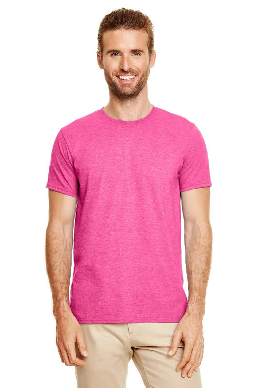 Gildan Mens Softstyle Short Sleeve Crewneck T-Shirt - Heather Heliconia Pink