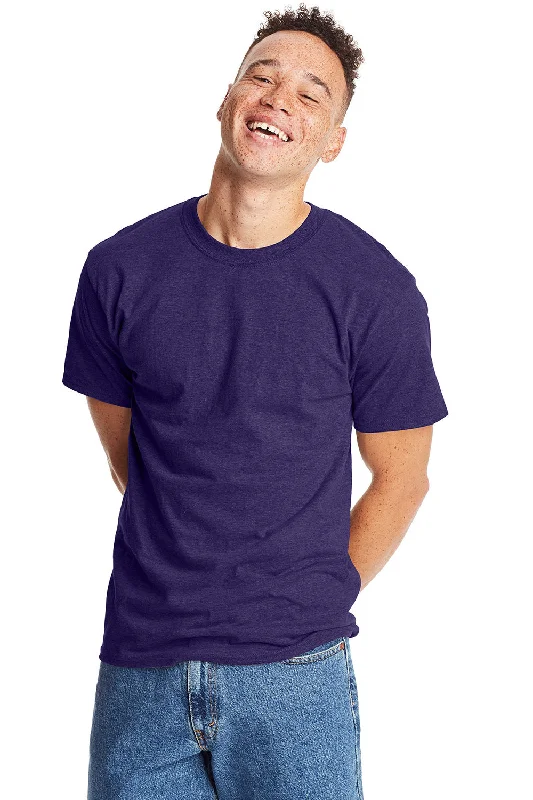 Hanes Mens Beefy-T Short Sleeve Crewneck T-Shirt - Heather Grape Smash Purple