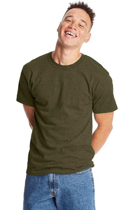 Hanes Mens Beefy-T Short Sleeve Crewneck T-Shirt - Heather Military Green