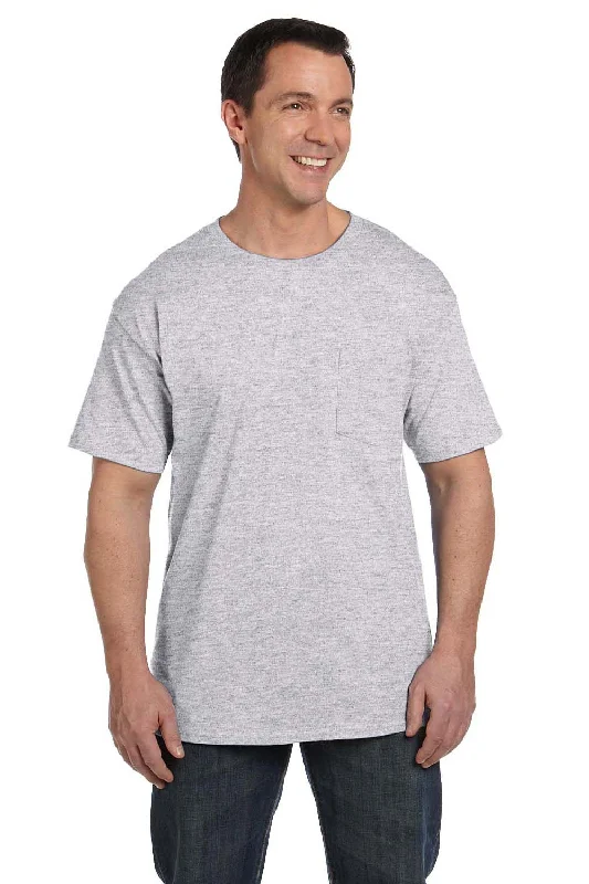 Hanes Mens Beefy-T Short Sleeve Crewneck T-Shirt w/ Pocket - Ash Grey