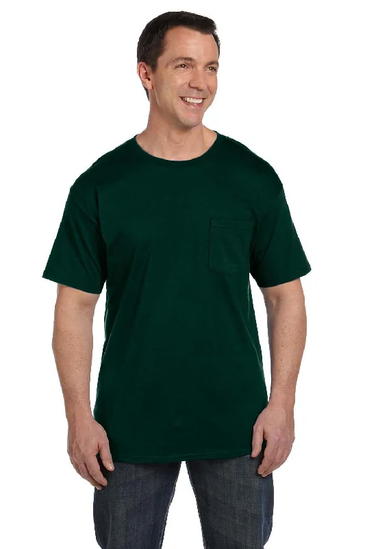 Hanes Mens Beefy-T Short Sleeve Crewneck T-Shirt w/ Pocket - Deep Forest Green