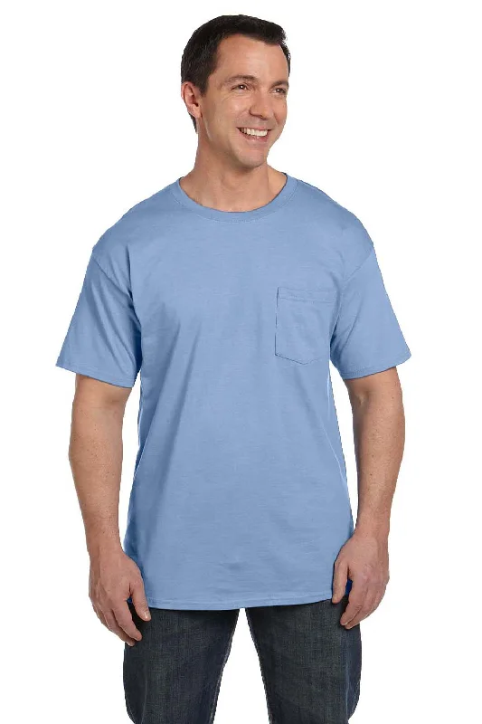 Hanes Mens Beefy-T Short Sleeve Crewneck T-Shirt w/ Pocket - Light Blue