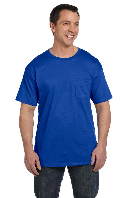 Hanes Mens Beefy-T Short Sleeve Crewneck T-Shirt w/ Pocket - Deep Royal Blue