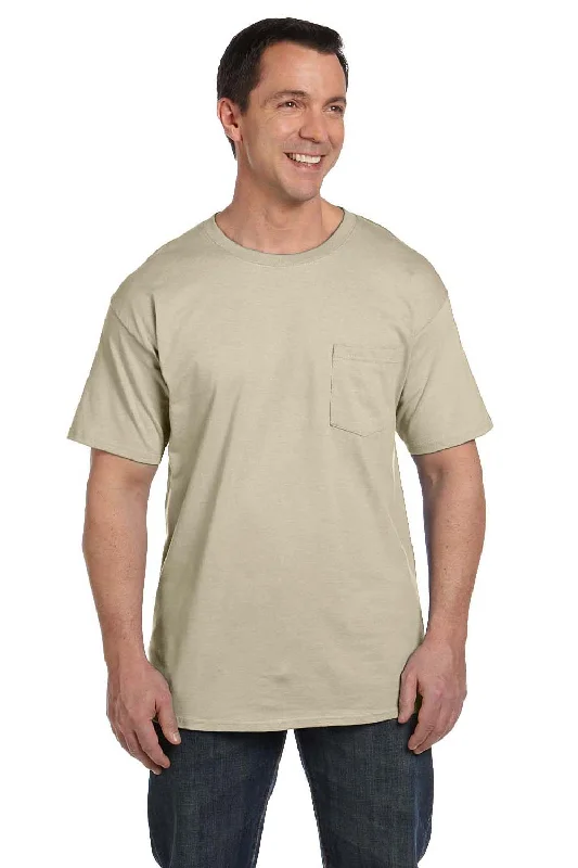 Hanes Mens Beefy-T Short Sleeve Crewneck T-Shirt w/ Pocket - Sand