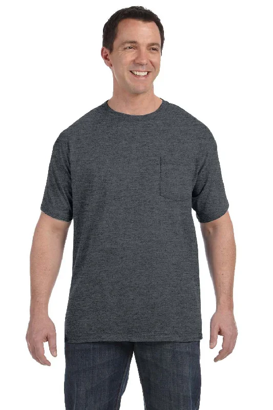 Hanes Mens ComfortSoft Short Sleeve Crewneck T-Shirt w/ Pocket - Heather Charcoal Grey