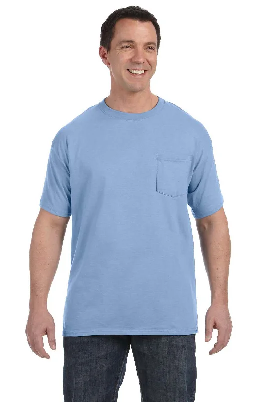 Hanes Mens ComfortSoft Short Sleeve Crewneck T-Shirt w/ Pocket - Light Blue - Closeout