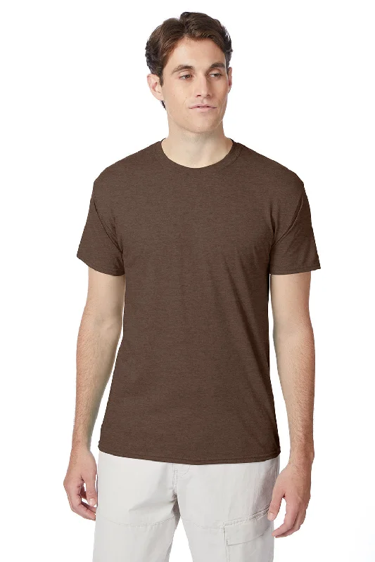 Hanes Mens X-Temp FreshIQ Moisture Wicking Short Sleeve Crewneck T-Shirt - Heather Dark Chocolate Brown