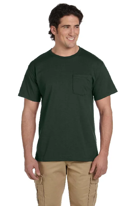 Jerzees Mens Dri-Power Moisture Wicking Short Sleeve Crewneck T-Shirt w/ Pocket - Forest Green