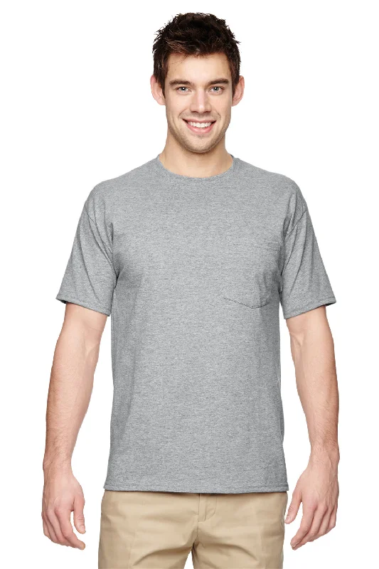 Jerzees Mens Dri-Power Moisture Wicking Short Sleeve Crewneck T-Shirt w/ Pocket - Heather Grey