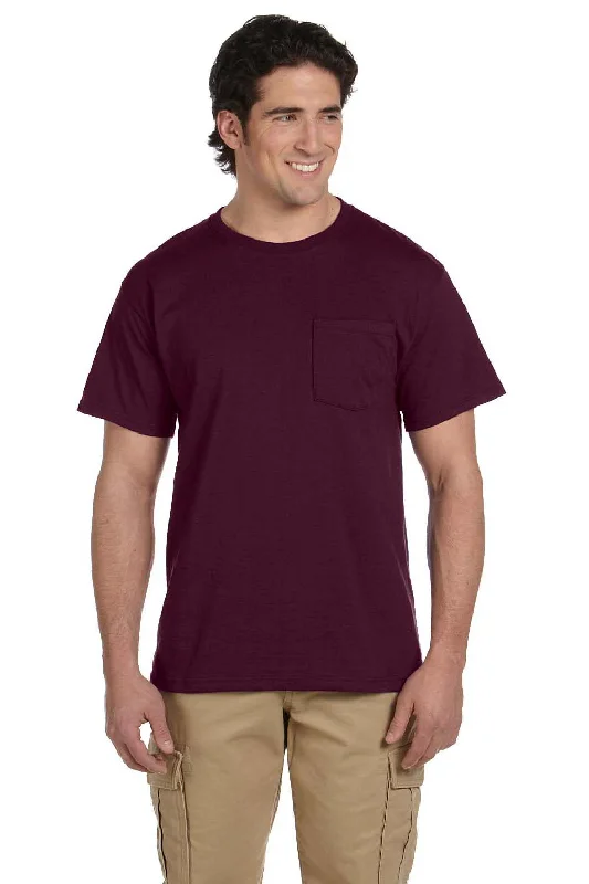 Jerzees Mens Dri-Power Moisture Wicking Short Sleeve Crewneck T-Shirt w/ Pocket - Maroon