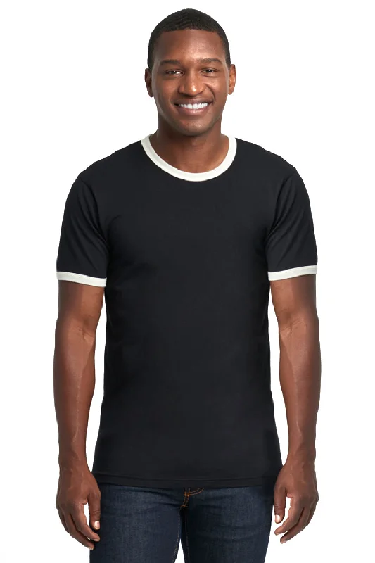 Next Level Mens Fine Jersey Ringer Short Sleeve Crewneck T-Shirt - Black/Natural