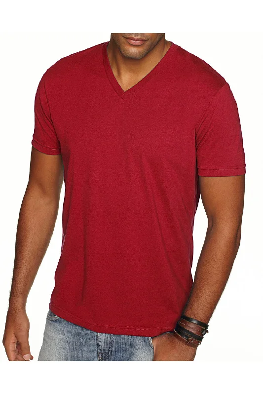 Next Level Mens Sueded Jersey Short Sleeve V-Neck T-Shirt - Cardinal Red - Closeout