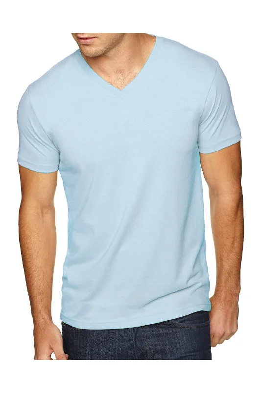 Next Level Mens Sueded Jersey Short Sleeve V-Neck T-Shirt - Light Blue - Closeout