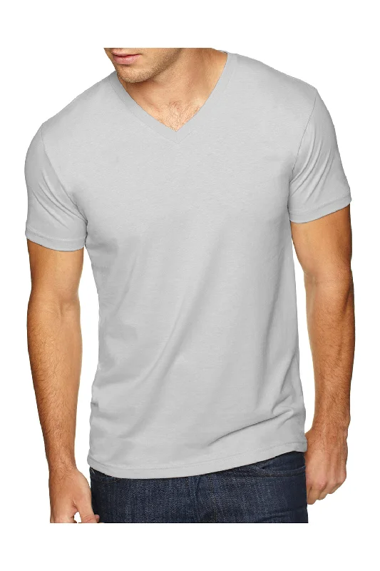 Next Level Mens Sueded Jersey Short Sleeve V-Neck T-Shirt - Light Grey - Closeout