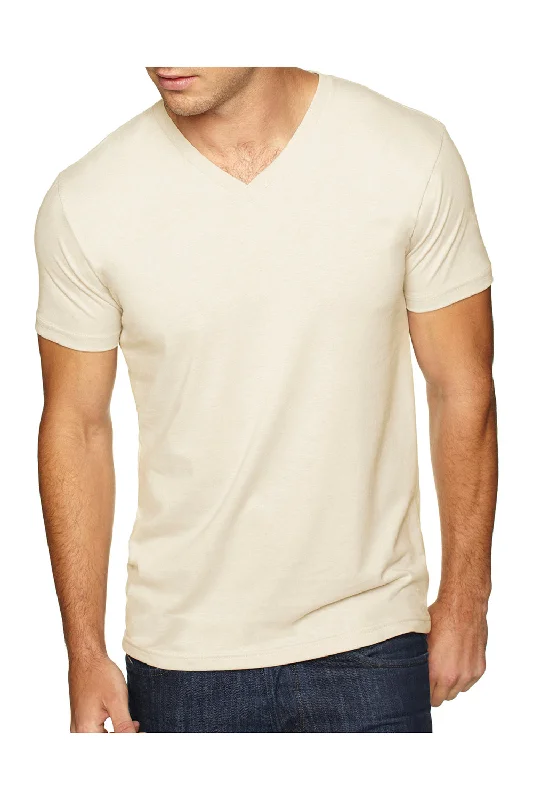 Next Level Mens Sueded Jersey Short Sleeve V-Neck T-Shirt - Natural - Closeout