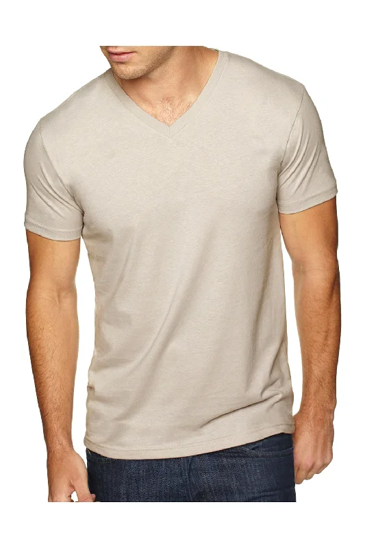 Next Level Mens Sueded Jersey Short Sleeve V-Neck T-Shirt - Sand - Closeout