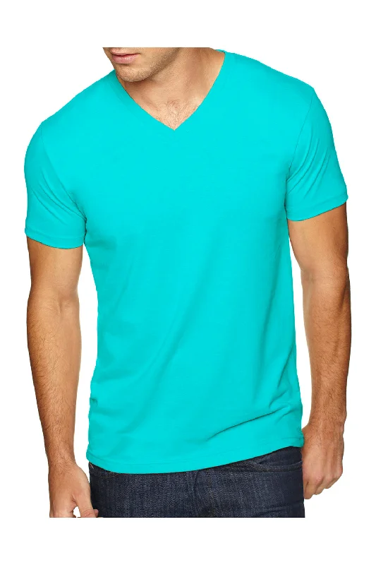 Next Level Mens Sueded Jersey Short Sleeve V-Neck T-Shirt - Tahiti Blue - Closeout