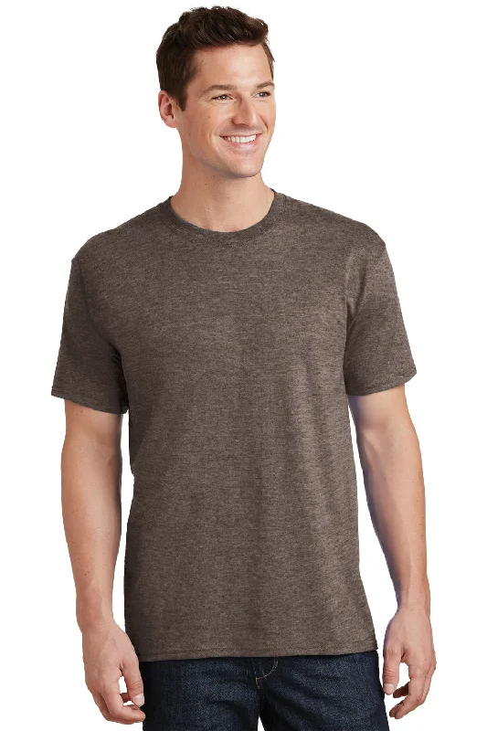 Port & Company Mens Core Short Sleeve Crewneck T-Shirt - Heather Dark Chocolate Brown