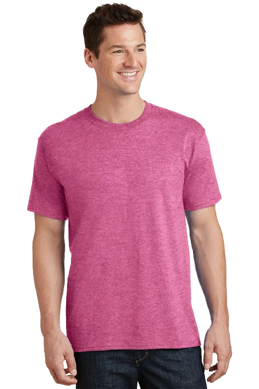 Port & Company Mens Core Short Sleeve Crewneck T-Shirt - Heather Sangria Pink