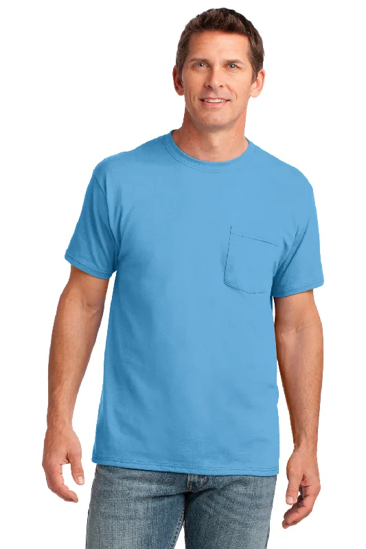 Port & Company Mens Core Short Sleeve Crewneck T-Shirt w/ Pocket - Aquatic Blue - Closeout