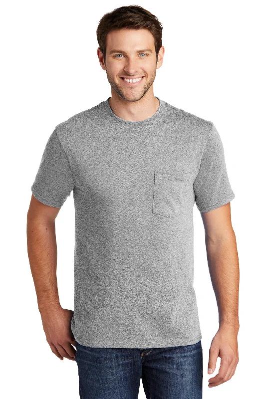 Port & Company Mens Core Short Sleeve Crewneck T-Shirt w/ Pocket - Ash Grey