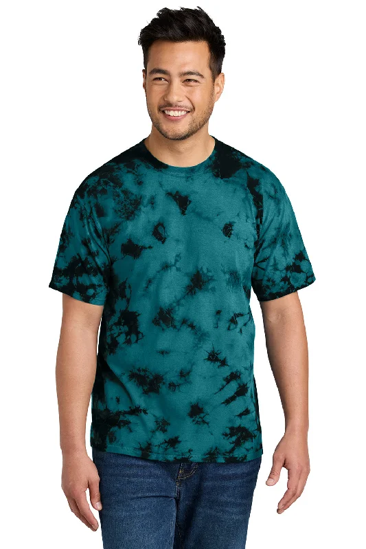 Port & Company Mens Crystal Tie-Dye Short Sleeve Crewneck T-Shirt - Black/Teal