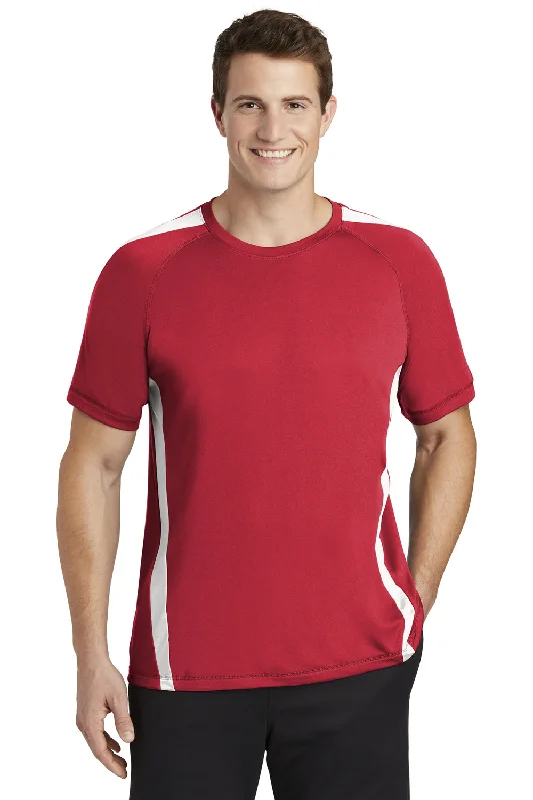 Sport-Tek Mens Competitor Moisture Wicking Short Sleeve Crewneck T-Shirt - True Red/White