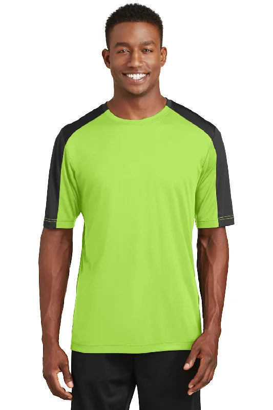 Sport-Tek Mens Competitor Moisture Wicking Short Sleeve Crewneck T-Shirt - Lime Shock Green/Black - Closeout