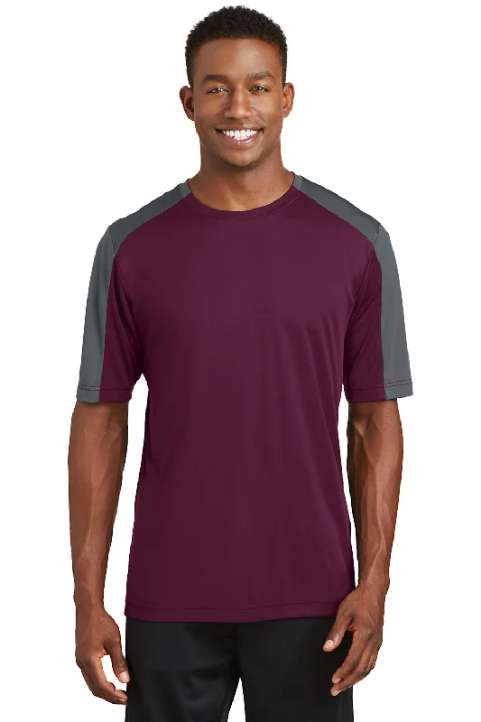 Sport-Tek Mens Competitor Moisture Wicking Short Sleeve Crewneck T-Shirt - Maroon/Iron Grey - Closeout