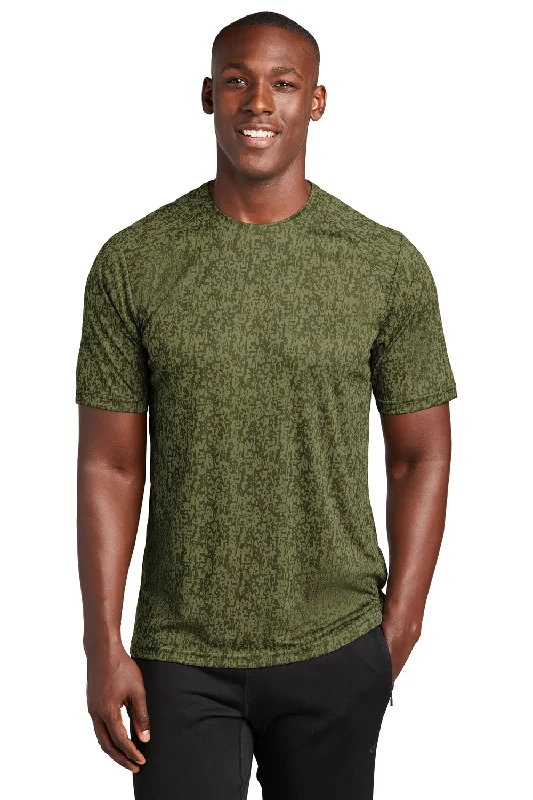 Sport-Tek Mens Digi Camo Moisture Wicking Short Sleeve Crewneck T-Shirt - Olive Drab Green