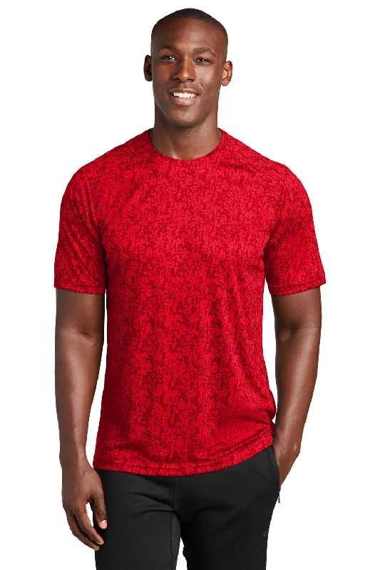 Sport-Tek Mens Digi Camo Moisture Wicking Short Sleeve Crewneck T-Shirt - True Red