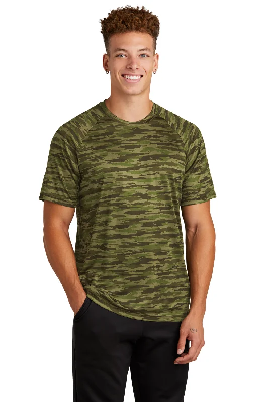 Sport-Tek Mens Drift Camo Moisture Wicking Short Sleeve Crewneck T-Shirt - Olive Drab Green