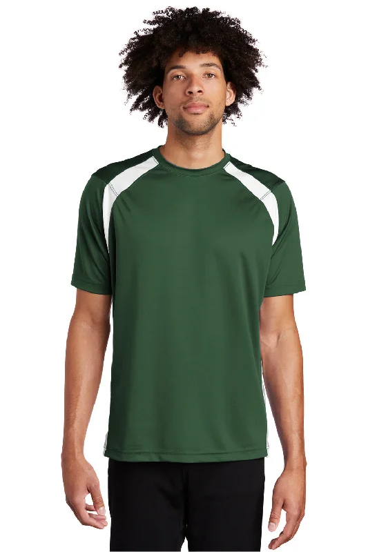 Sport-Tek Mens Dry Zone Moisture Wicking Short Sleeve Crewneck T-Shirt - Forest Green/White