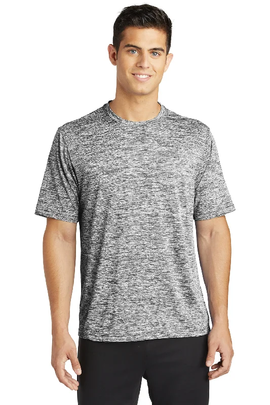 Sport-Tek Mens Electric Heather Moisture Wicking Short Sleeve Crewneck T-Shirt - Black Electric